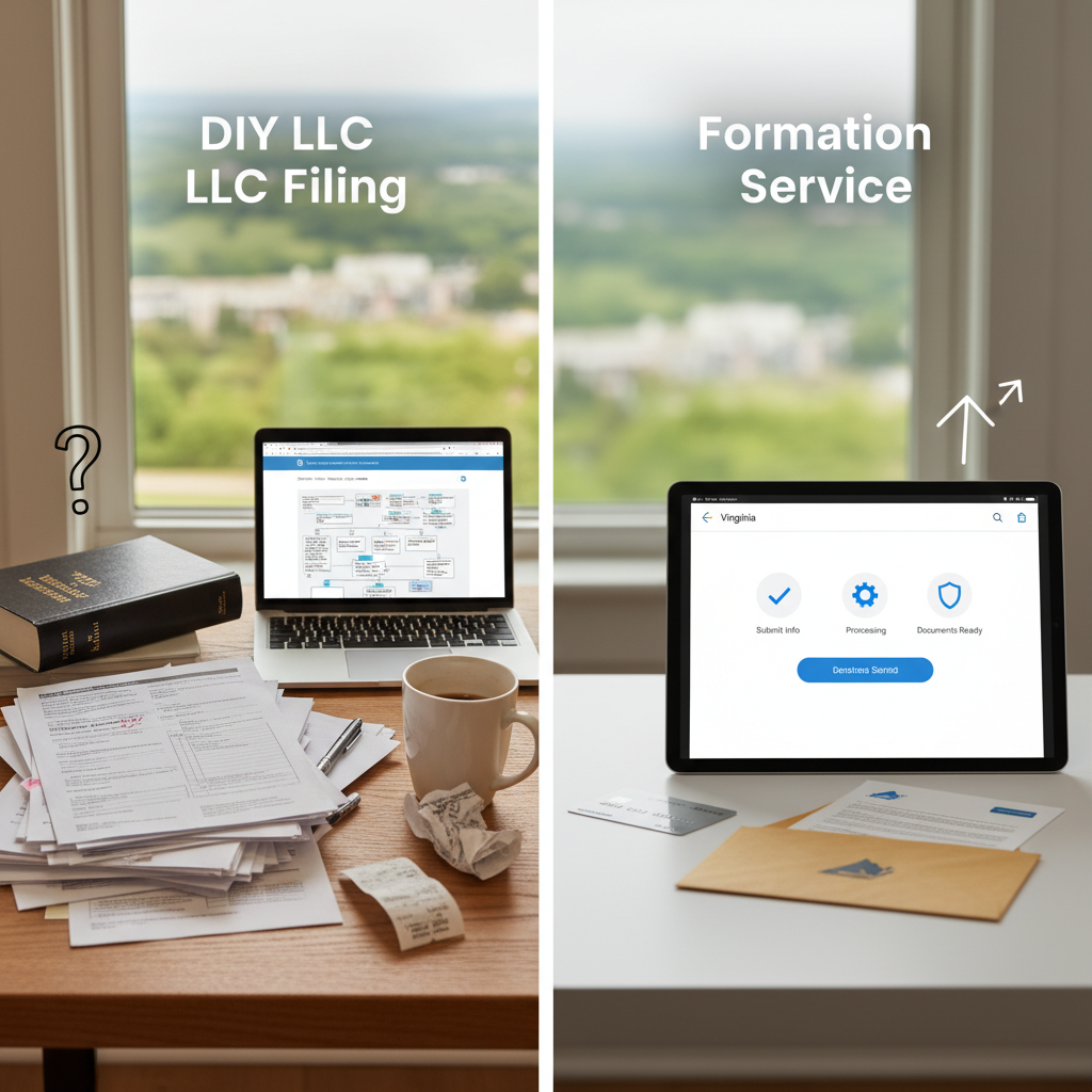 Comparison between DIY LLC filing and using a formation service in Virginia