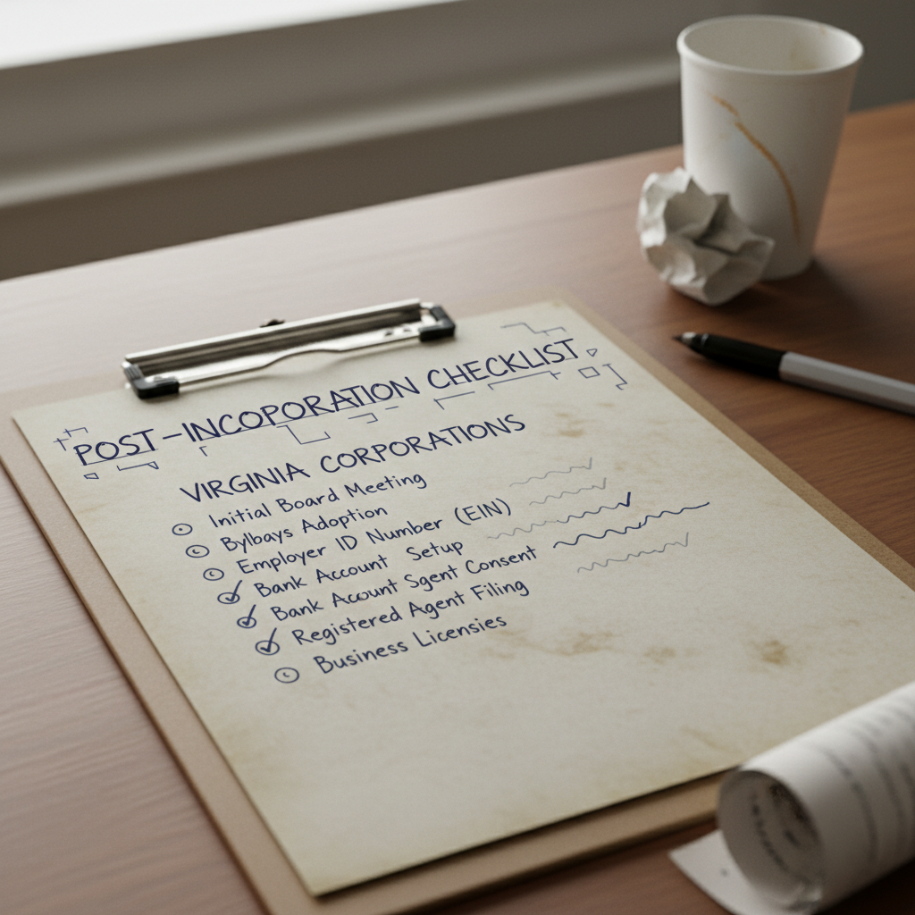 Post-incorporation checklist for Virginia corporations
